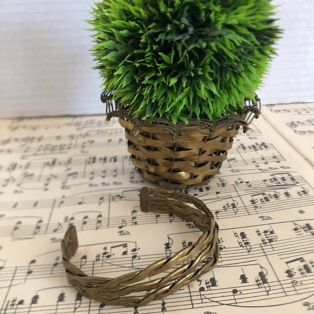 Vtg Woven Brass Cuff Bracelet